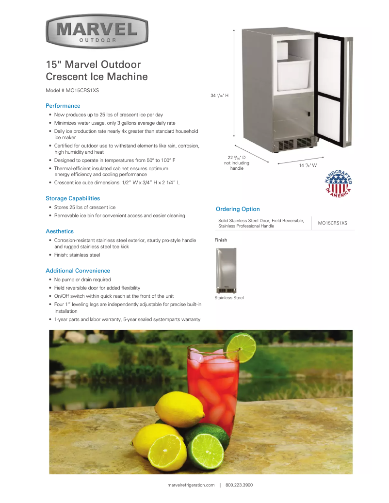 Page 1 of the manual Technical Sheet Marvel MO15CRS1XS