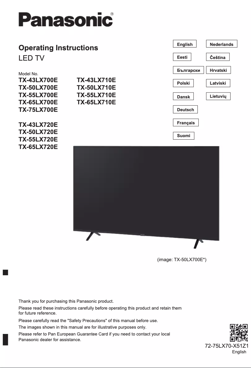 First page image of the manual for TX-75LX700E