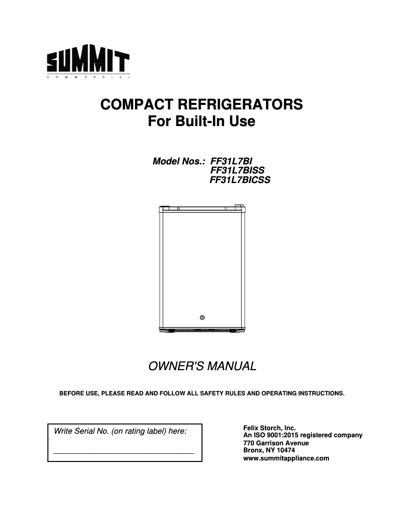 First page image of the manual for FF31L7BICSS