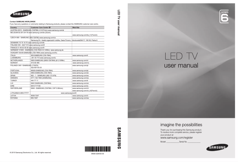 First page image of the manual for UE32C6540SW