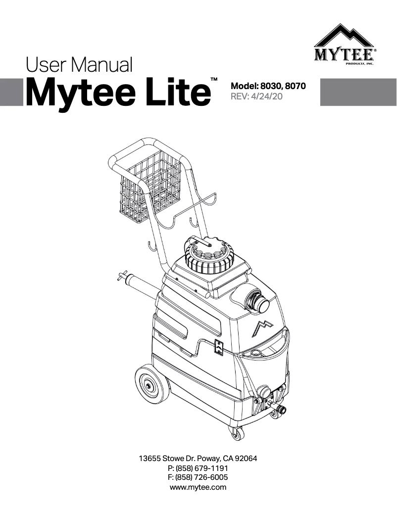 Page 1 of the manual User Manual Mytee Lite 8070