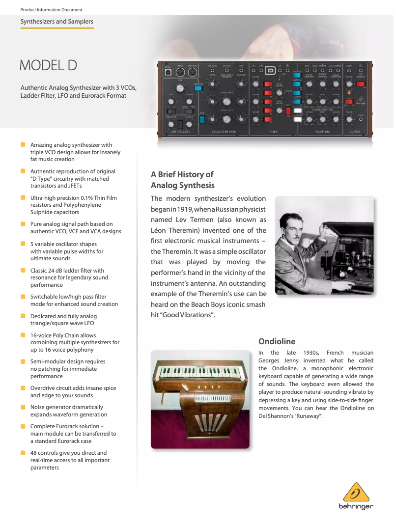 First page image of the manual for Model D