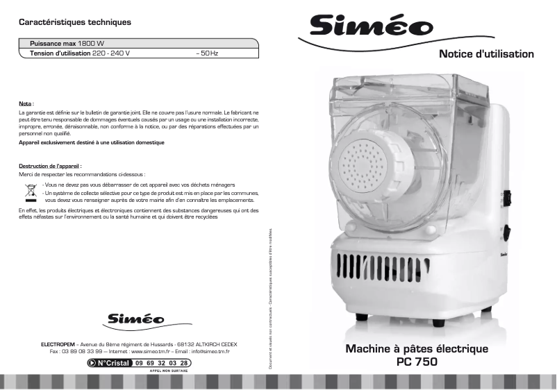 Page 1 of the manual User Manual Siméo PC750