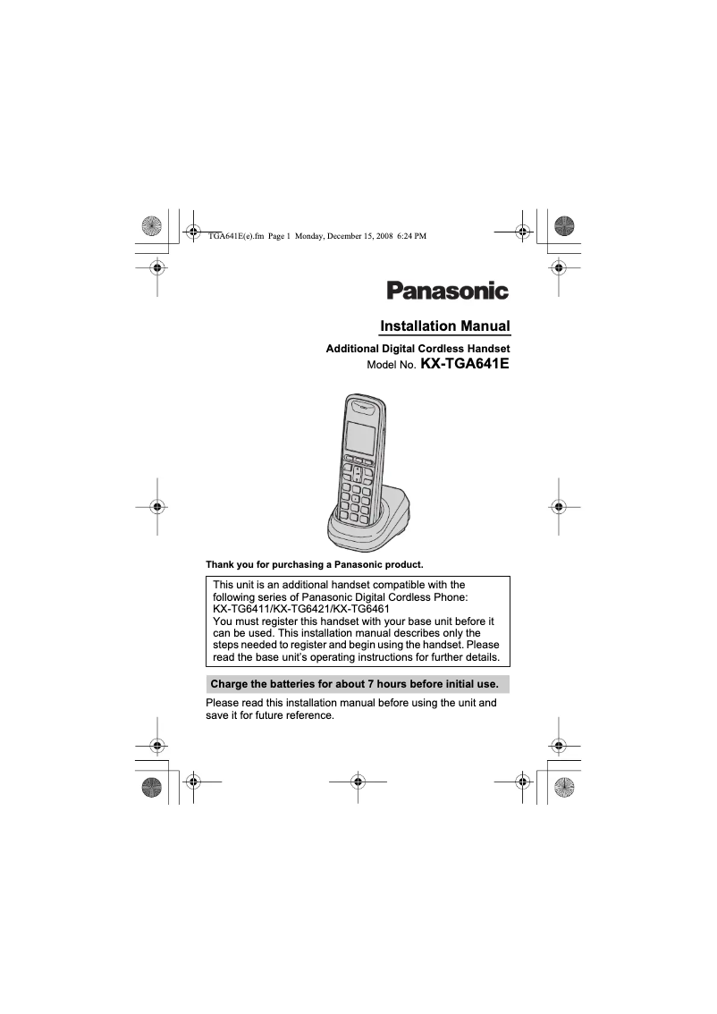 Page 1 of the manual User Manual Panasonic KX-TGA641E
