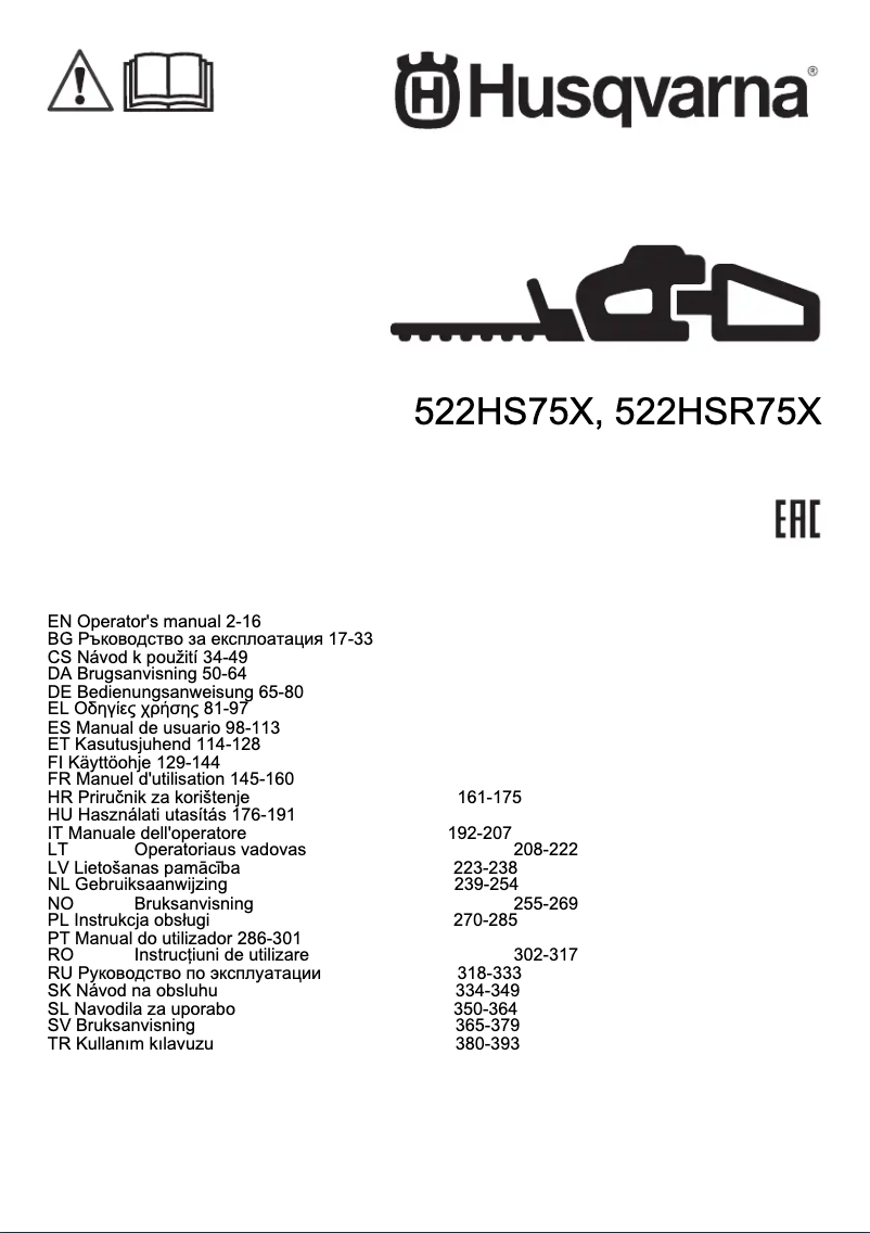 Page 1 of the manual User Manual Husqvarna 522HSR75X