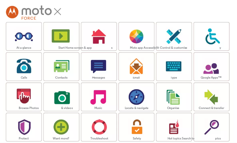 First page image of the manual for Moto X Force