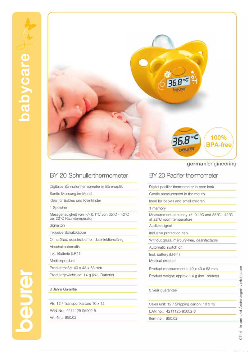 Page 1 of the manual Technical Sheet Beurer BY 20