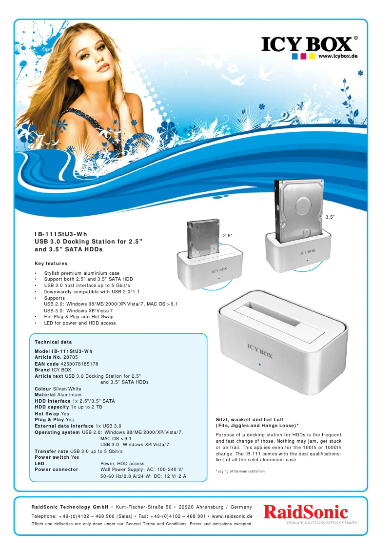 Page 1 of the manual Technical Sheet Icy Box IB-111StU3-Wh
