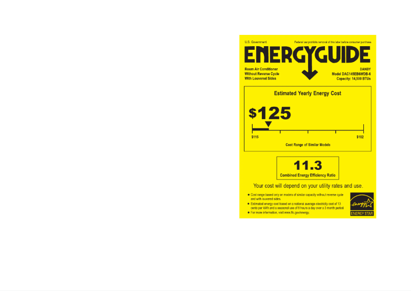 Page 1 of the manual Energy Label Danby DAC145EB6WDB-6