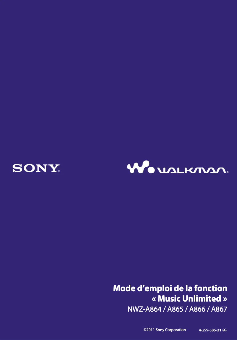 First page image of the manual for NWZ-A867