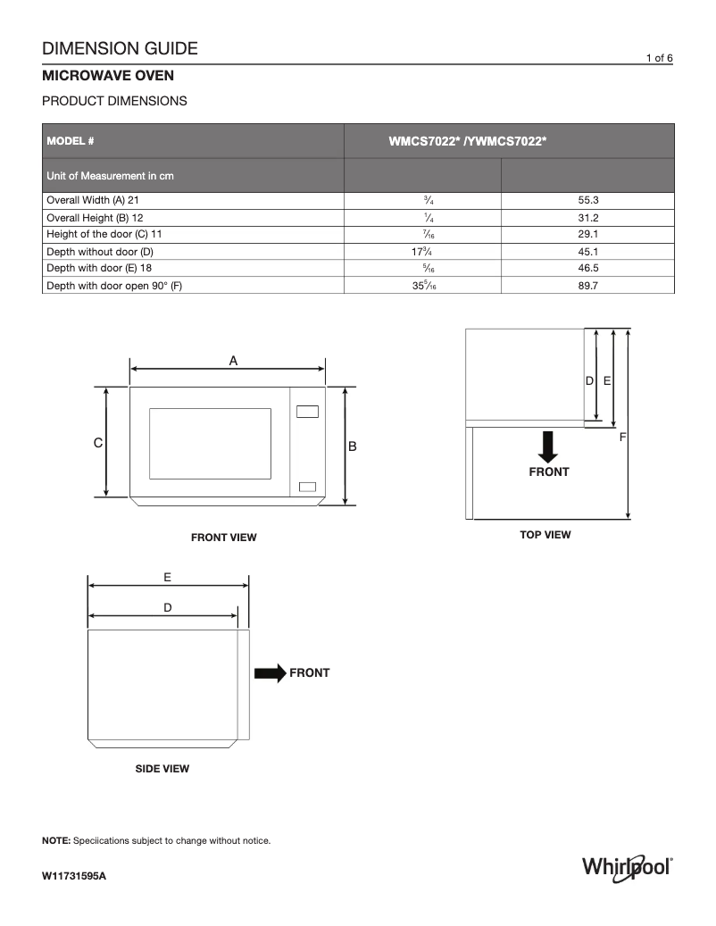 Page 1 of the manual User Manual Whirlpool WMCS7022RB