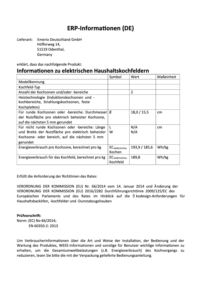 Page 1 of the manual Technical Sheet Emerio HP-109090.9