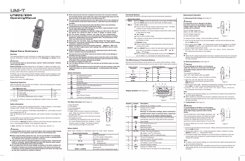 First page image of the manual for UT204