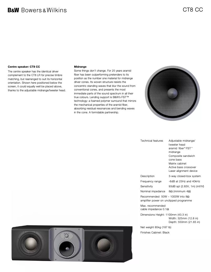 Page 1 of the manual Technical Sheet Bowers & Wilkins CT8 CC