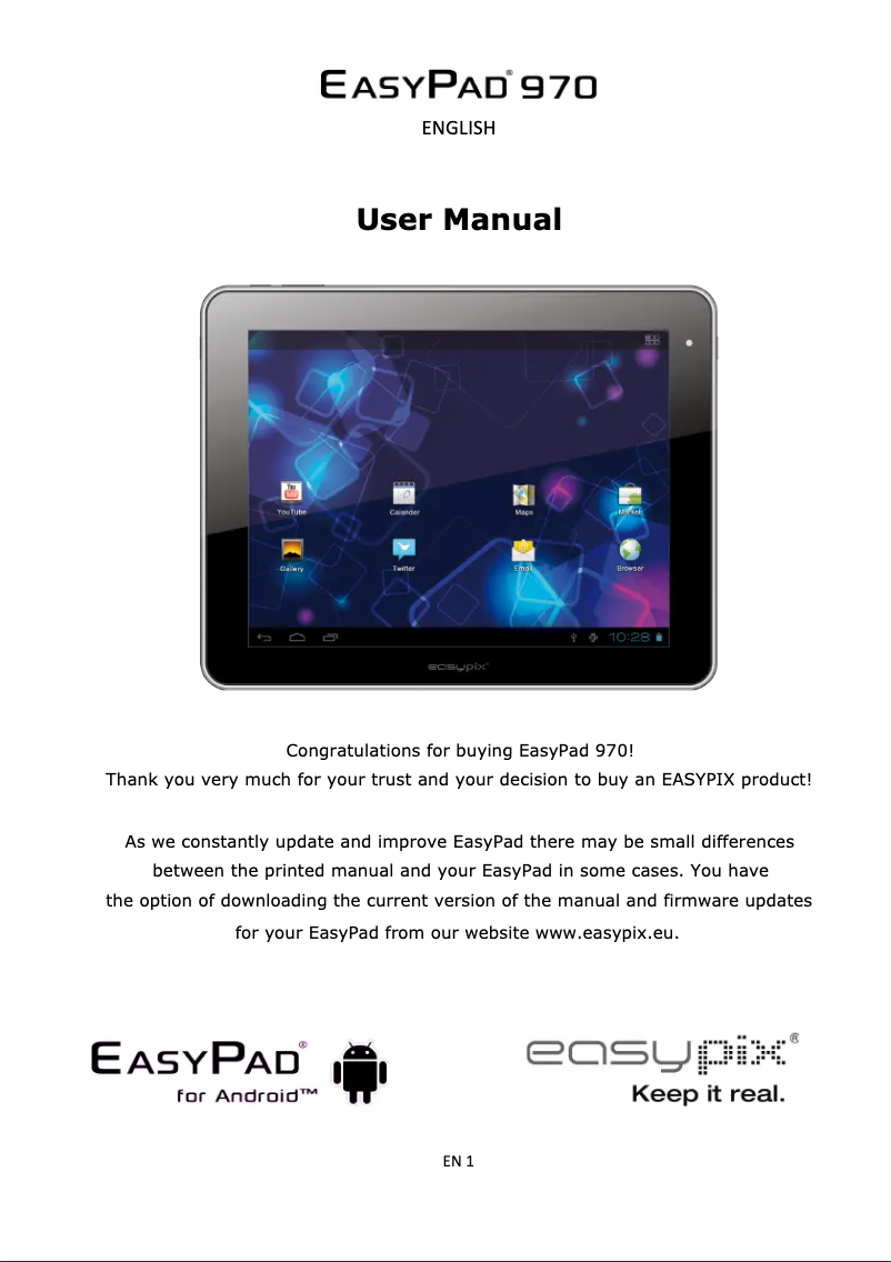 Page 1 of the manual User Manual Easypix EasyPad 970 Satellite 4.0