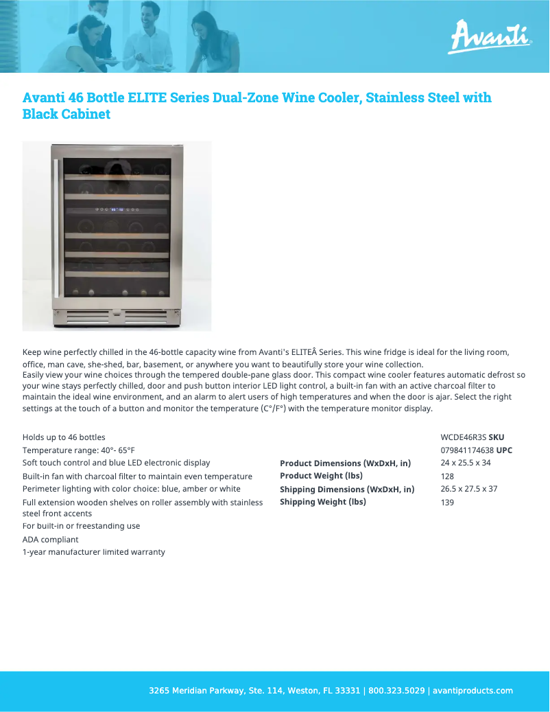 Page 1 of the manual Technical Sheet Avanti WCDE46R3S