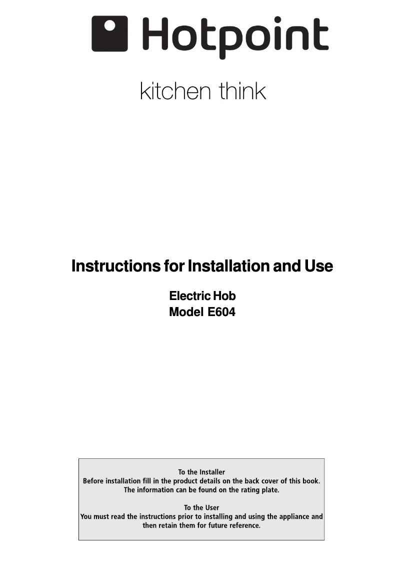 Page 1 of the manual User Manual Hotpoint E604W