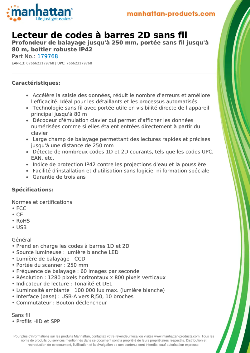 Page 1 of the manual Technical Sheet Manhattan 179768
