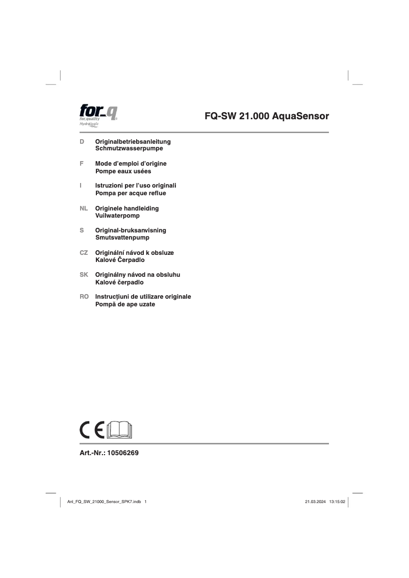 Page 1 of the manual User Manual For_Q FQ-SW 21.000 AquaSensor
