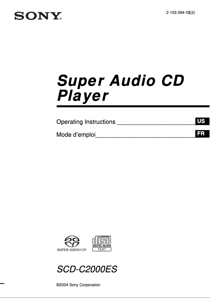 Page 1 of the manual User Manual Sony SCD-C2000ES