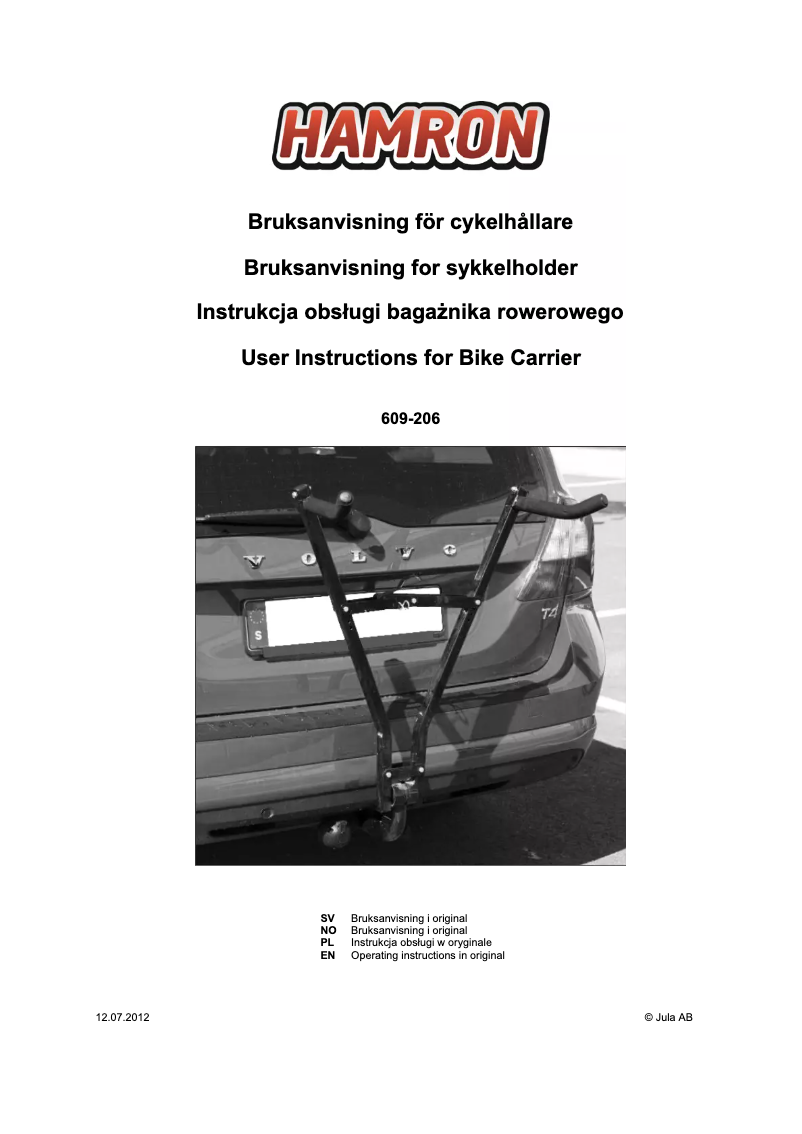 Page 1 of the manual User Manual Hamron 609-206