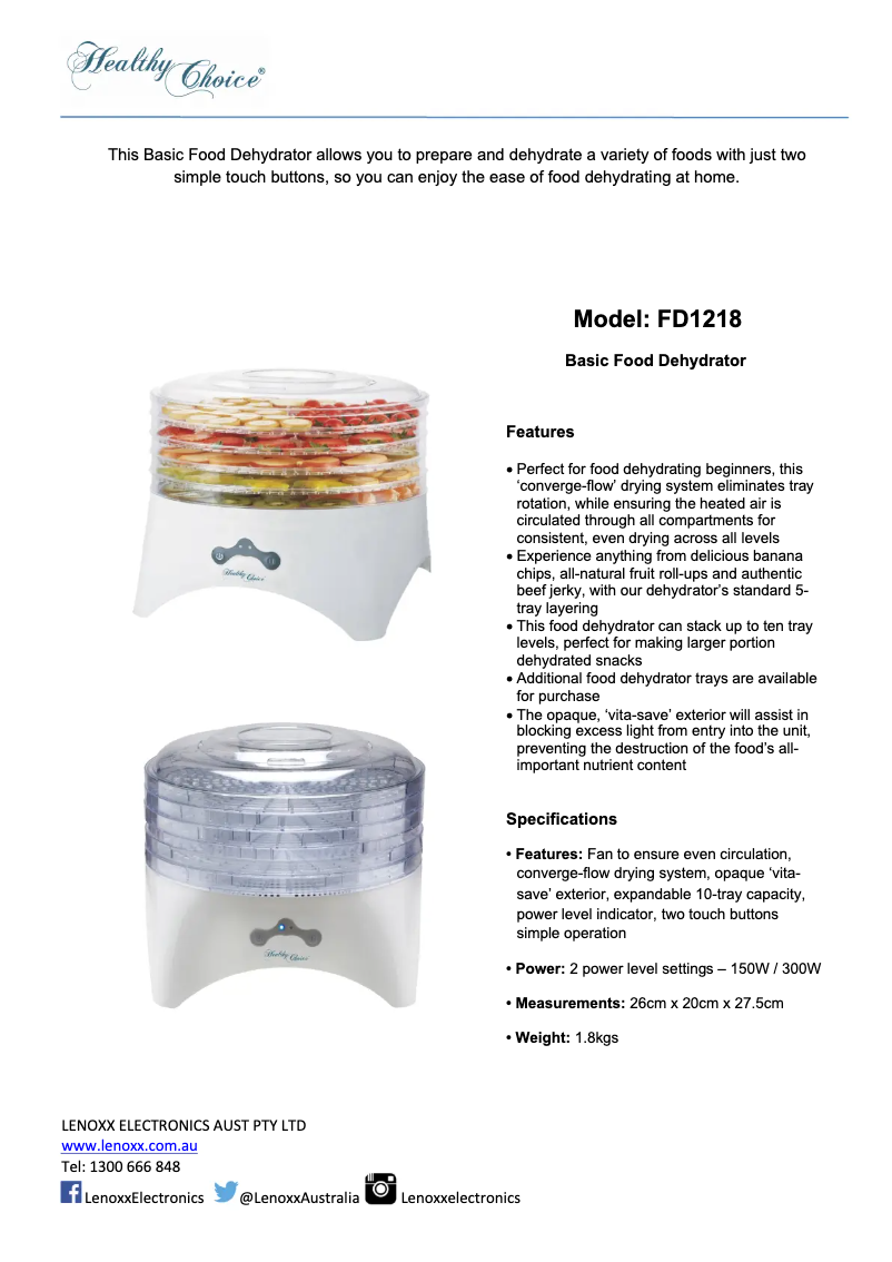 Page 1 of the manual User Manual Healthy Choice FD1218