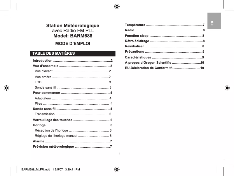 First page image of the manual for BARM688