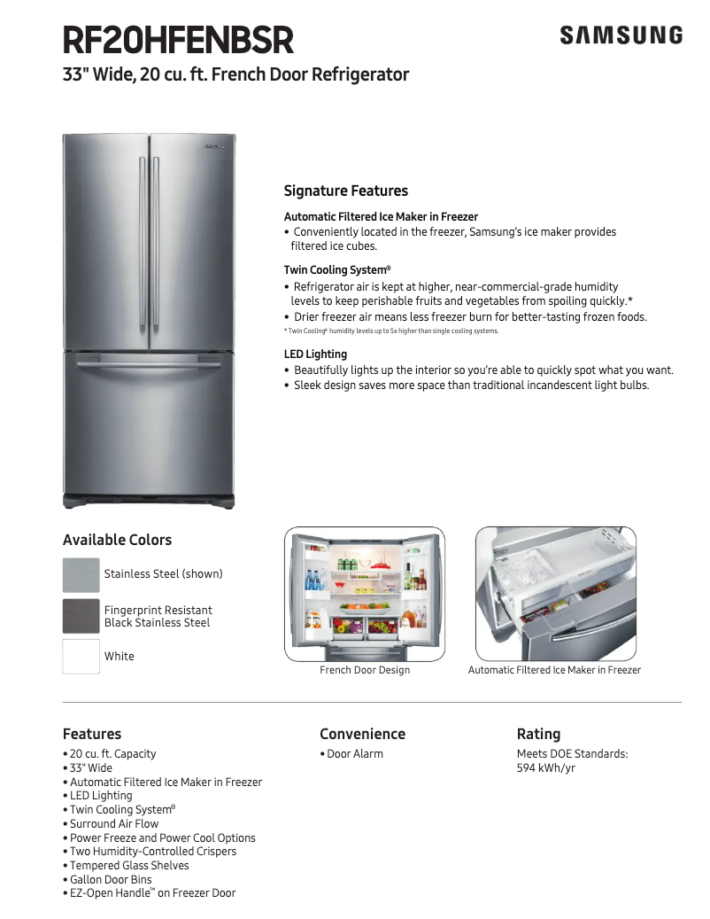 Page 1 of the manual Technical Sheet Samsung RF20HFENB
