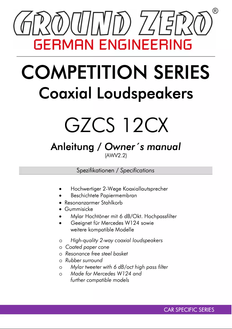 First page image of the manual for GZCS 12CX