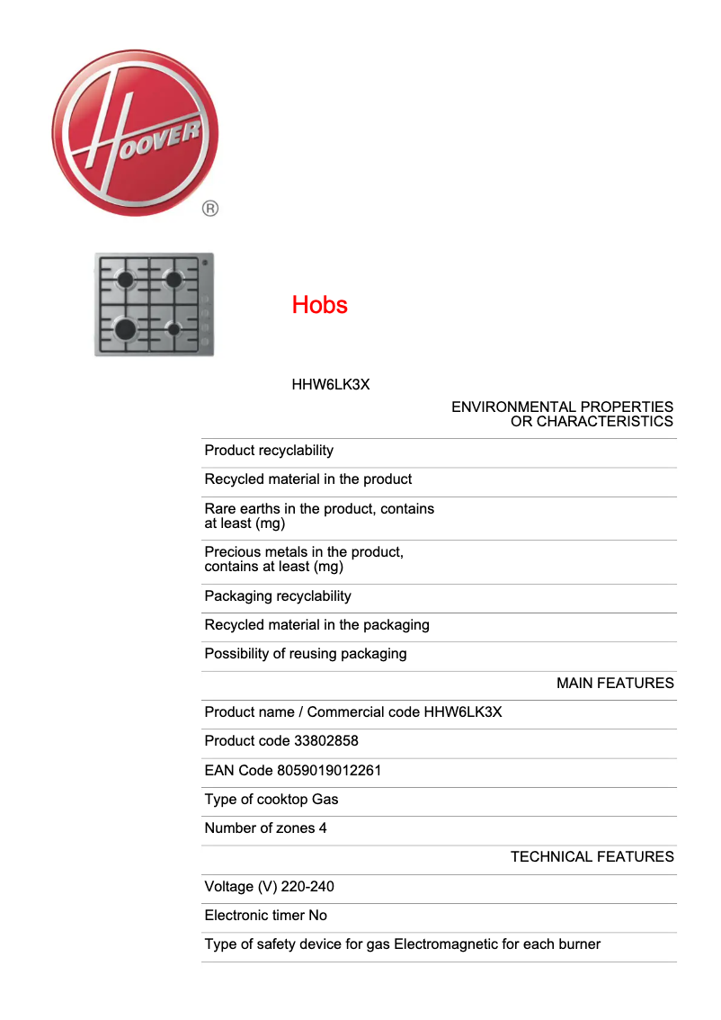 First page image of the manual for H-HOB 300 HHW6LK3X