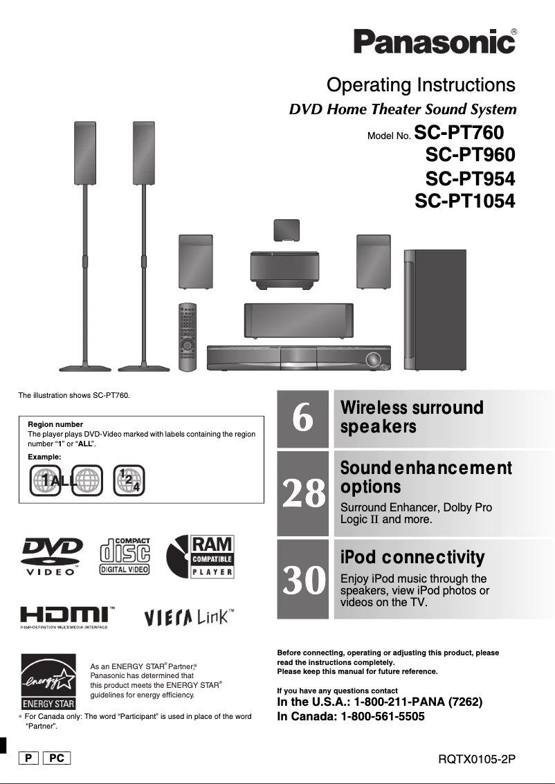 First page image of the manual for SC-PT960