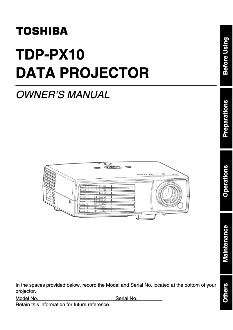 Page 1 of the manual User Manual Toshiba TDP-PX10