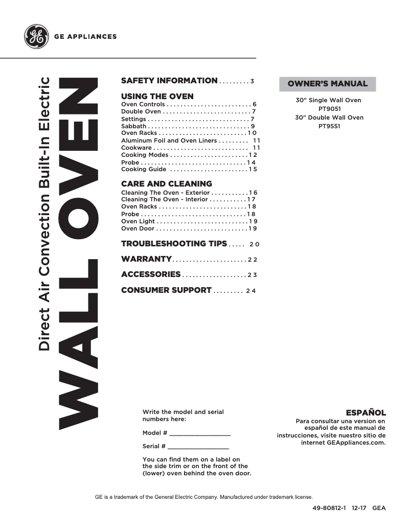 First page image of the manual for PT9051SLSS