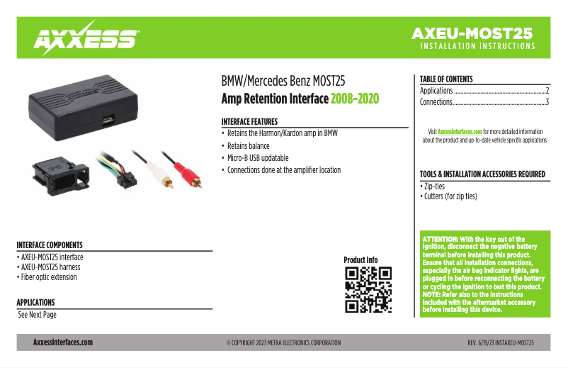 First page image of the manual for AXEU-MOST25
