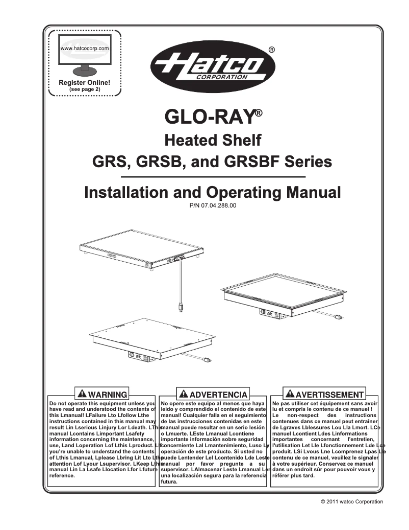 Page 1 of the manual User Manual Hatco Glo-Ray GRS-42-I