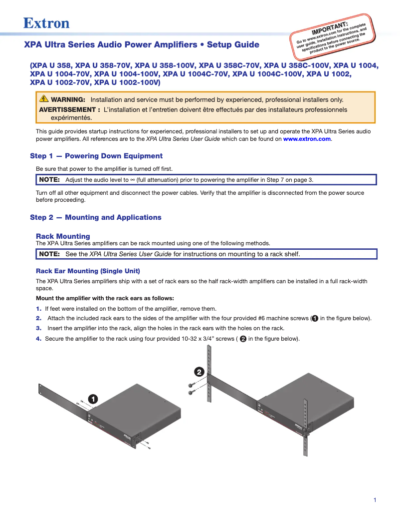 First page image of the manual for XPA U 1004