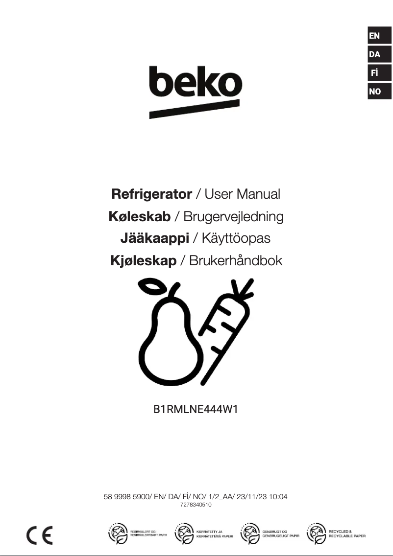 Page 1 of the manual User Manual Beko B1RMLNE444W1