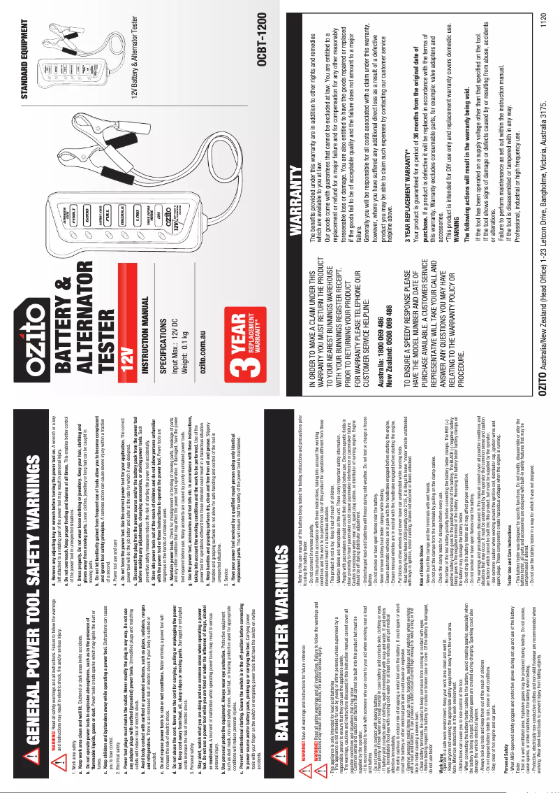 First page image of the manual for OCBT-1200