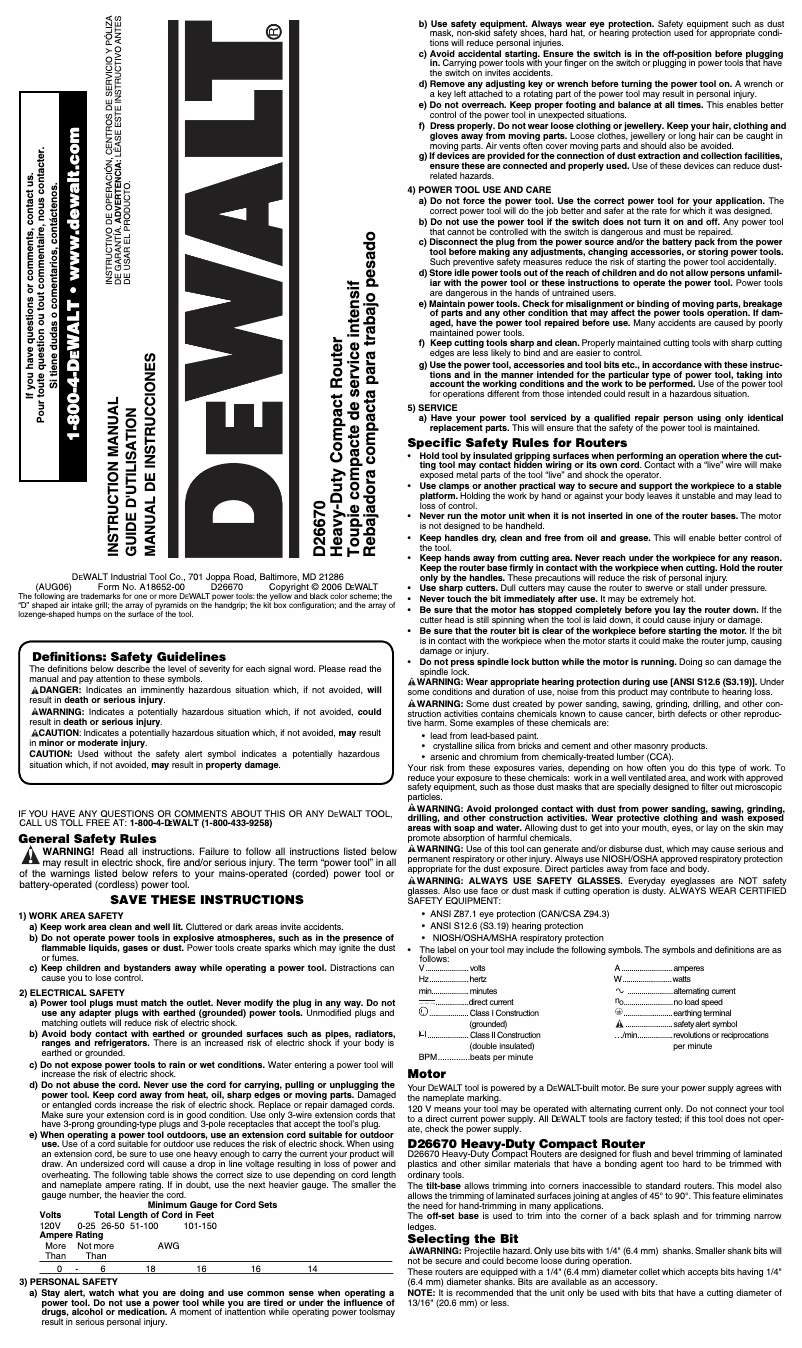 Page 1 of the manual User Manual DeWalt D26670