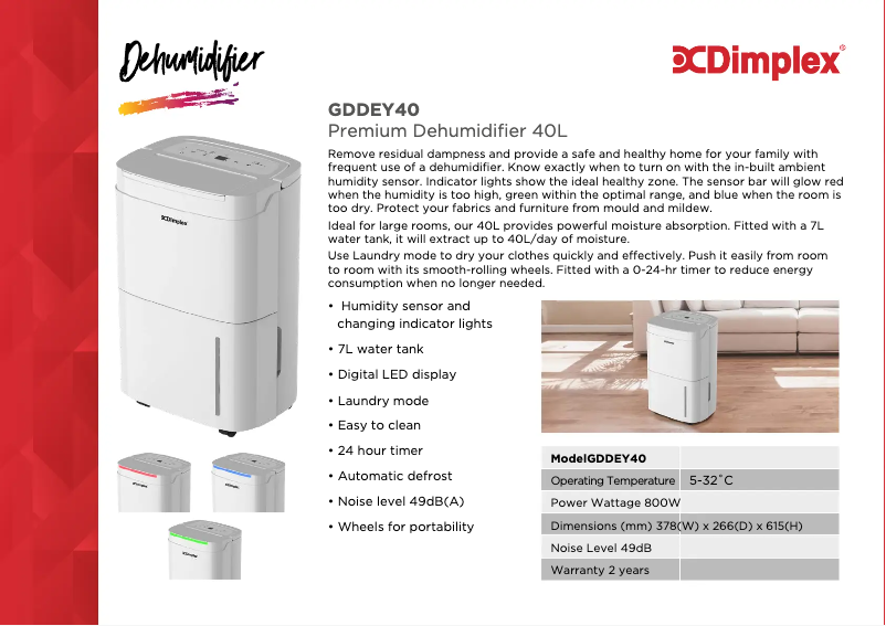 Page 1 of the manual Technical Sheet Dimplex GDDEY40
