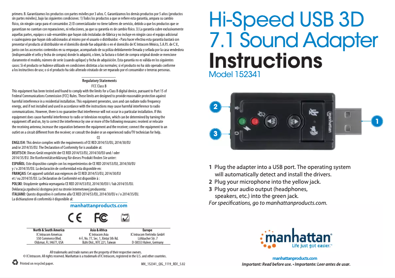 Page 1 of the manual User Manual Manhattan 152341