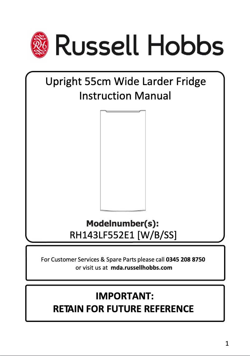 Page 1 of the manual User Manual Russell Hobbs RH143LF552E1