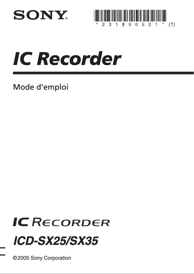Page 1 of the manual User Manual Sony ICD-SX35