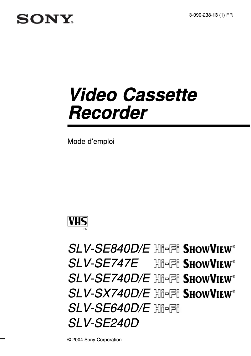 First page image of the manual for SLV-SE840D