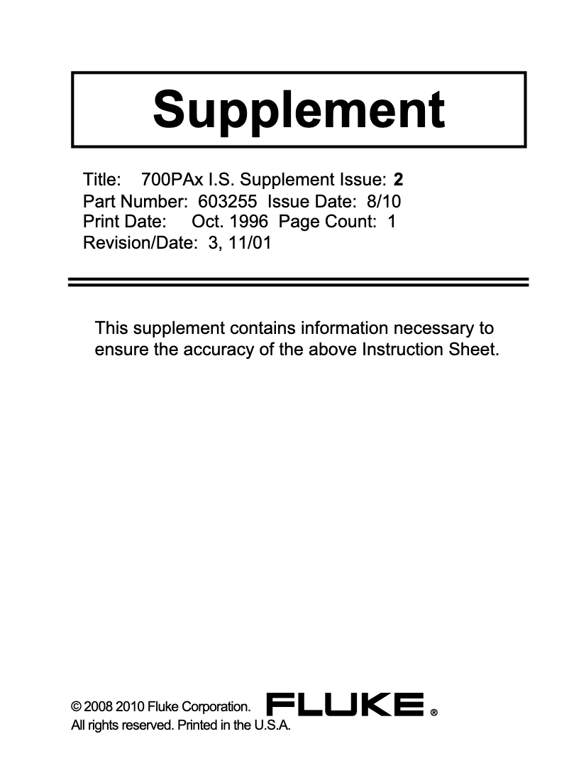 First page image of the manual for 700PA6