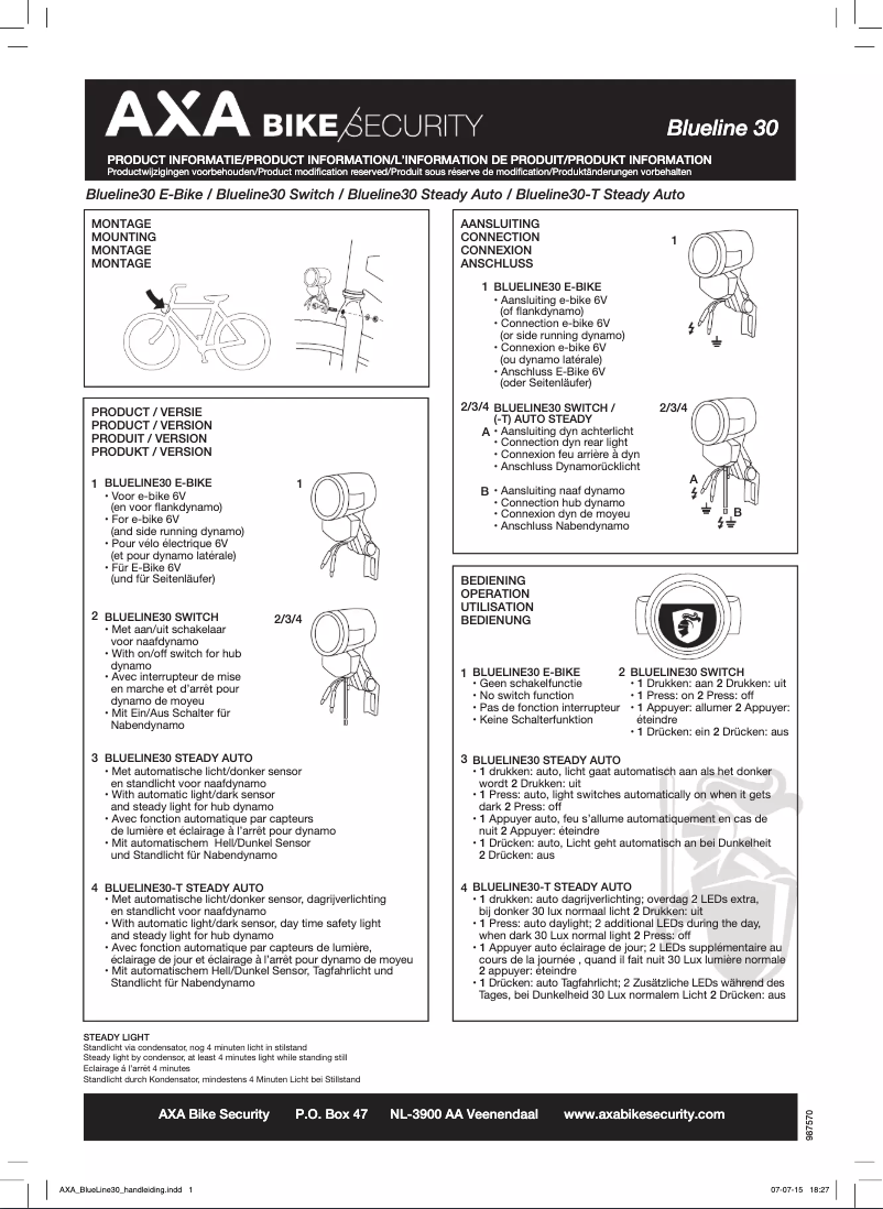 Page 1 of the manual User Manual AXA Blueline 30