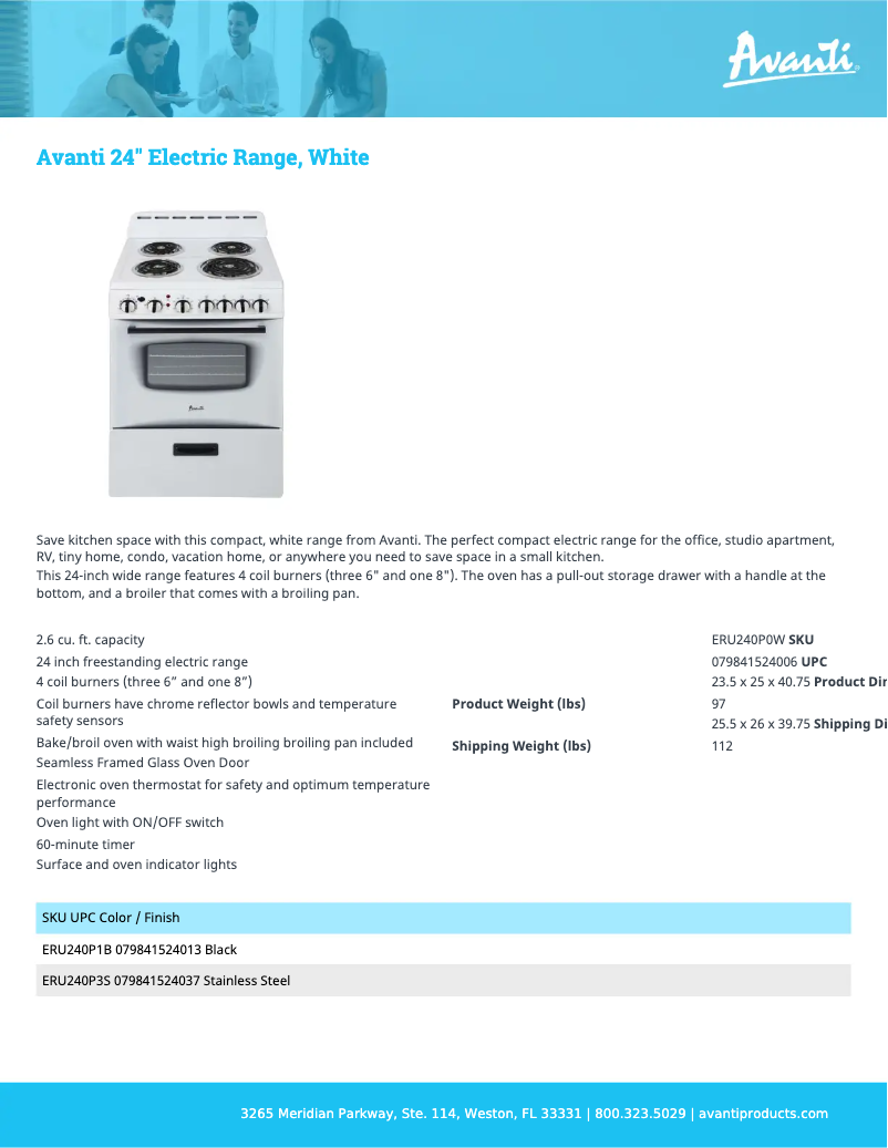 Page 1 of the manual Technical Sheet Avanti ERU240P0W