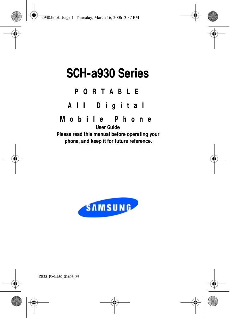 Page 1 of the manual User Manual Samsung SCH-A930
