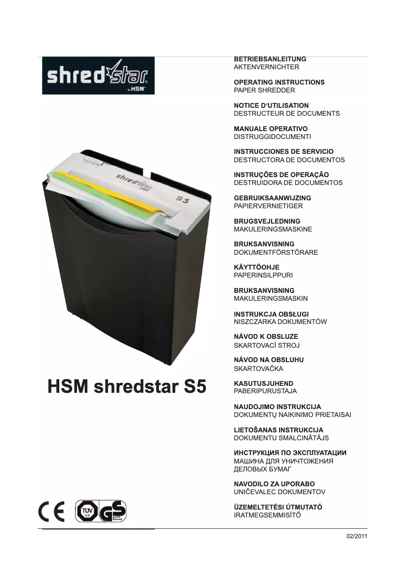 First page image of the manual for Shredstar S5