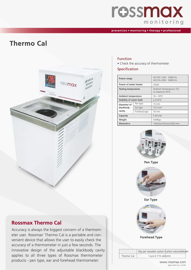 Page 1 of the manual Brochure Rossmax ThermoCal